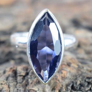 CERTIFIED 13.65CT NATURAL Violet Amethyst Marquis Cut S925 Sterling Silver Ring